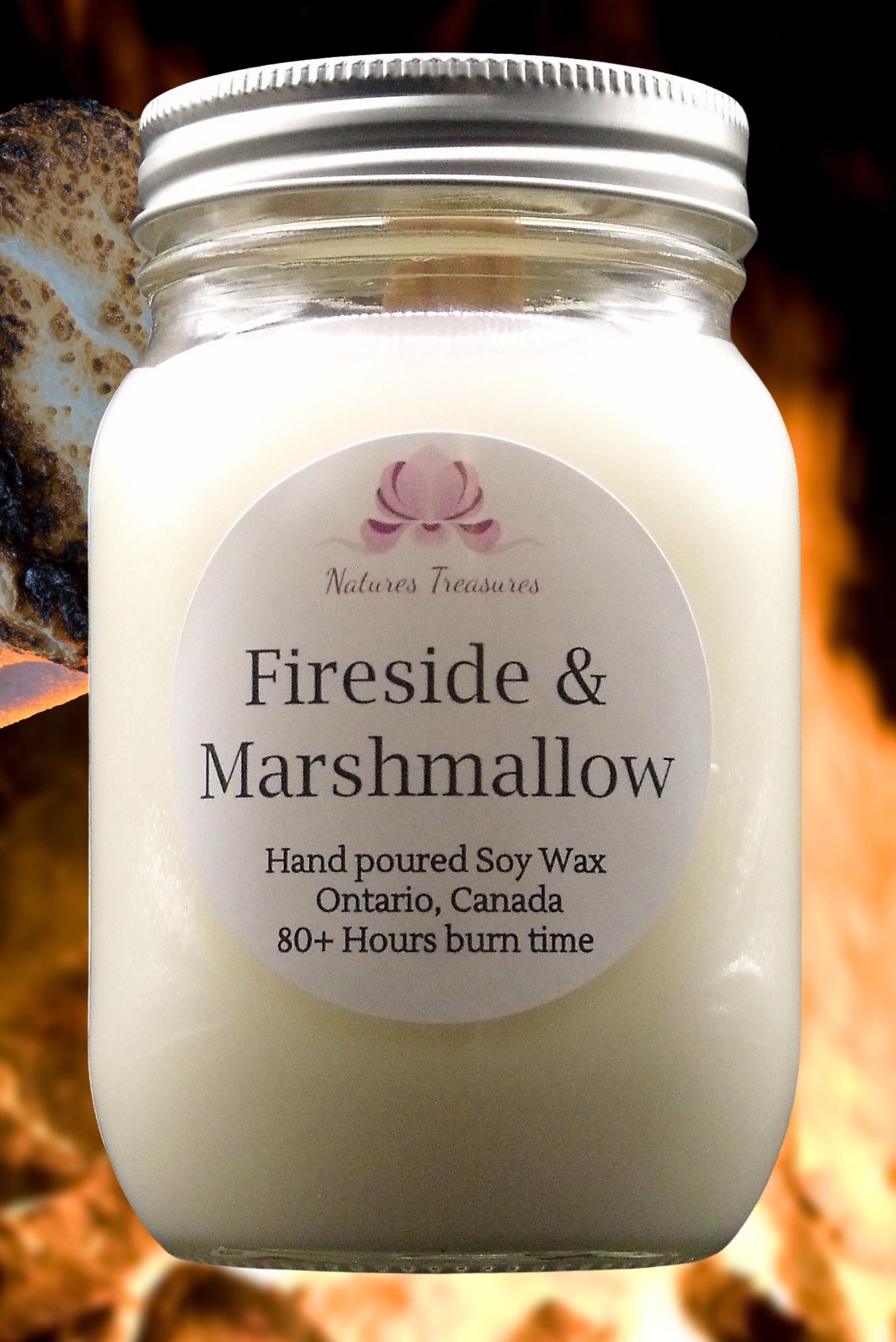 Fireside & Marshmallow Sugar Soy Wax Candle - Mason Jar 80+Hours