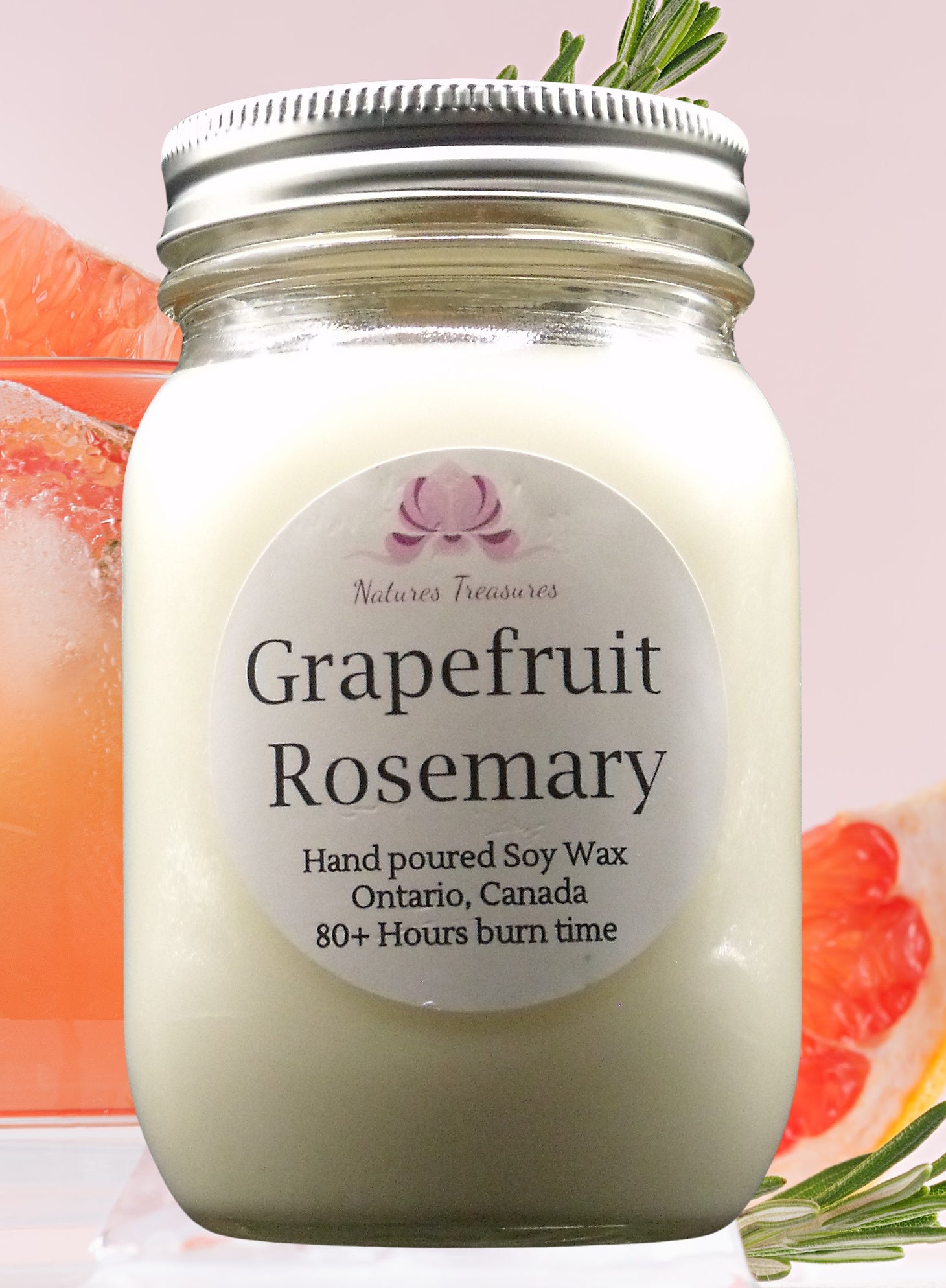 Grapefruit & Rosemary Soy Wax Candle - Mason Jar 80+Hours