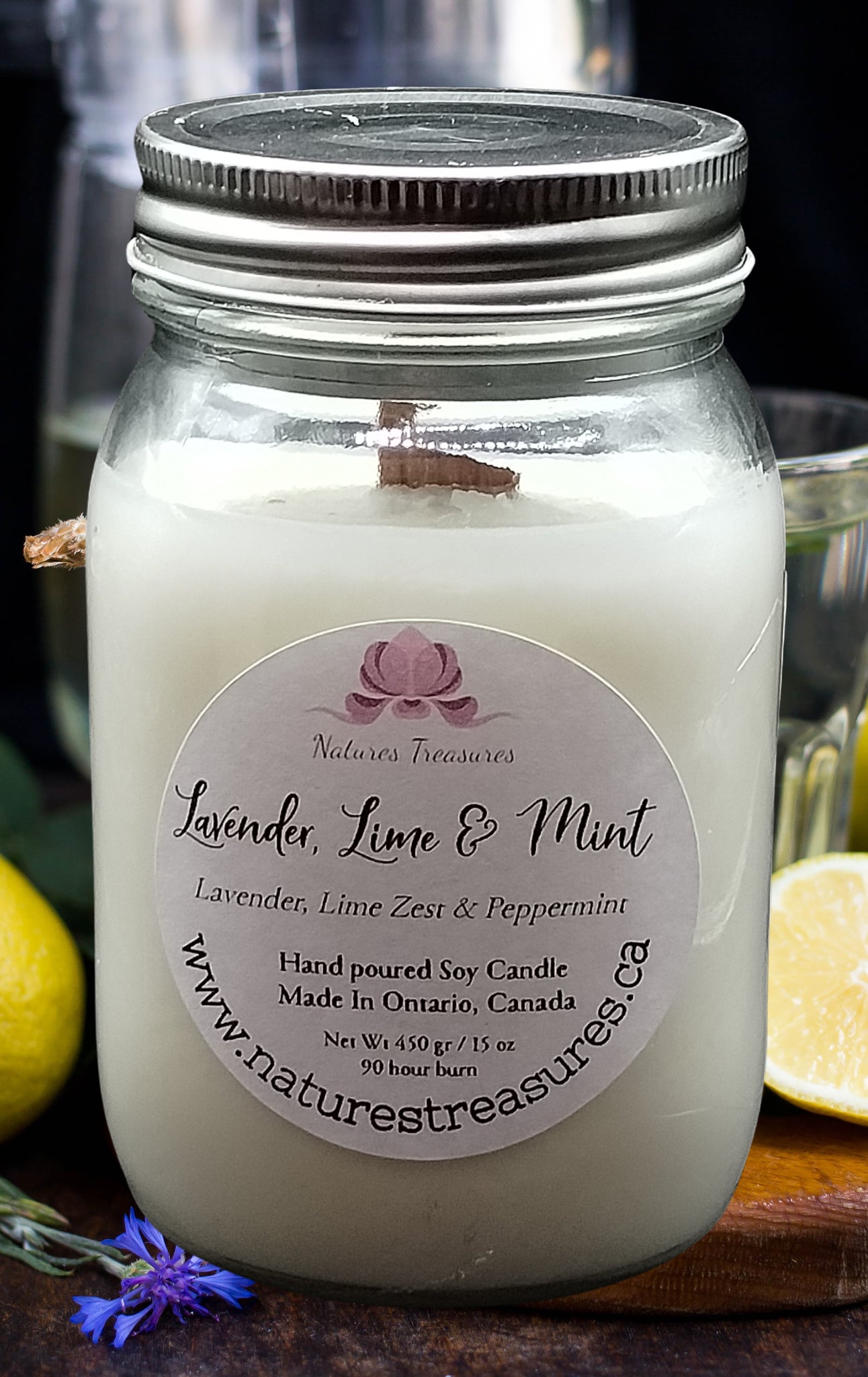 Lavender, Lime & Mint Soy Wax Candle - Mason Jar 80+Hours